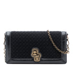 Karung Trimmed Knit Intrecciato Knot Clutch On Chain