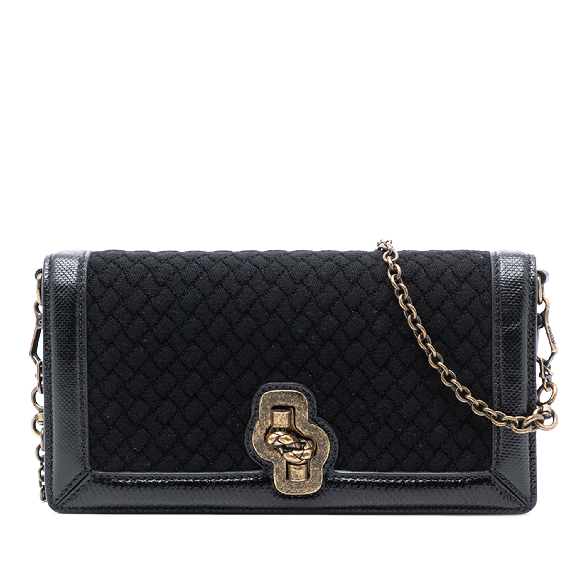 Karung Trimmed Knit Intrecciato Knot Clutch On Chain