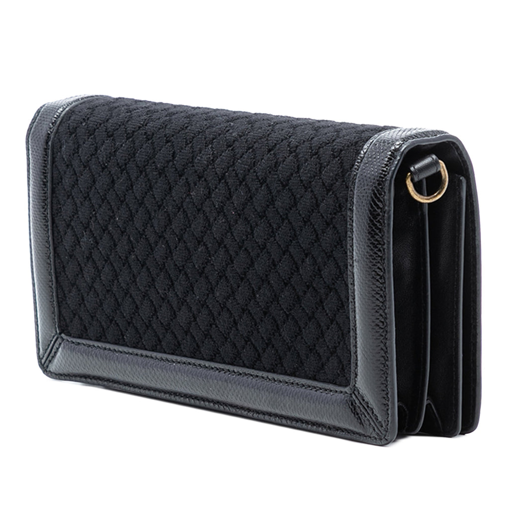 Karung Trimmed Knit Intrecciato Knot Clutch On Chain