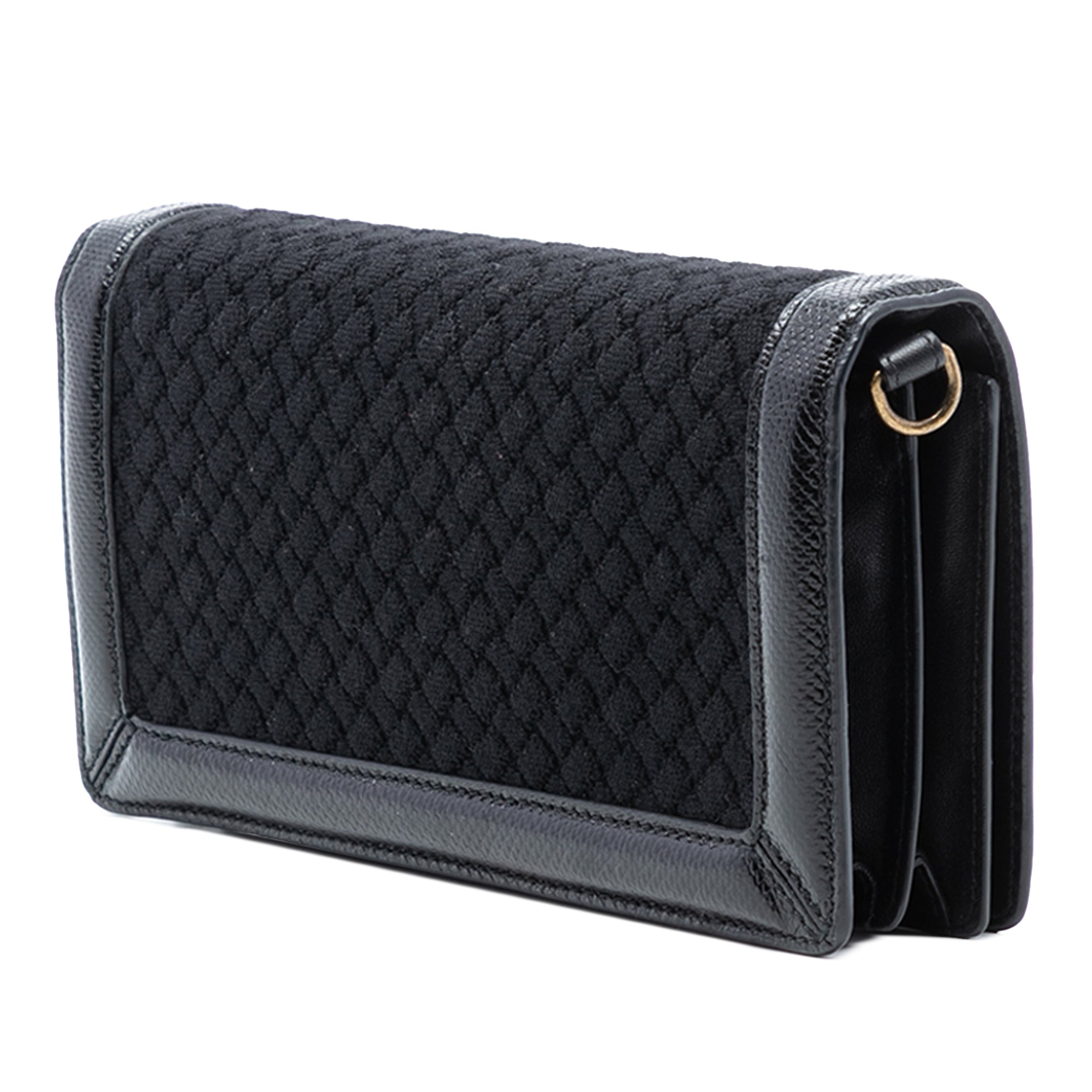 Karung Trimmed Knit Intrecciato Knot Clutch On Chain