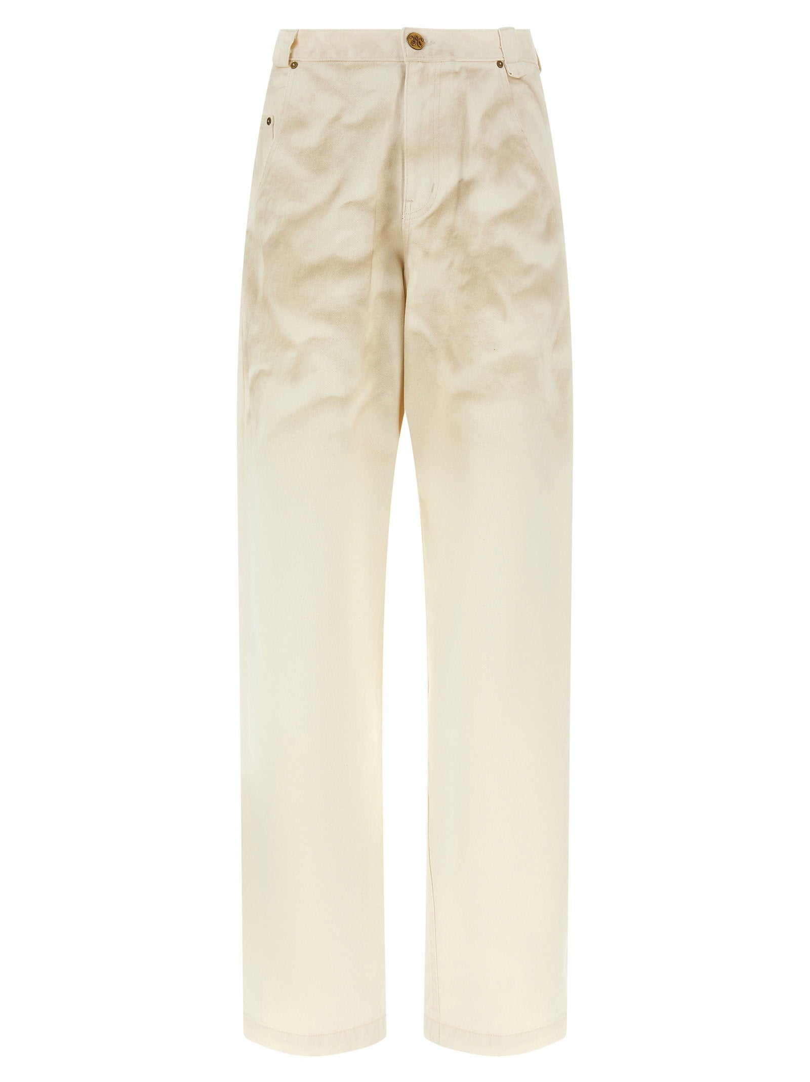 Willy Chavarria Used-Effect Denim Jeans — Cream