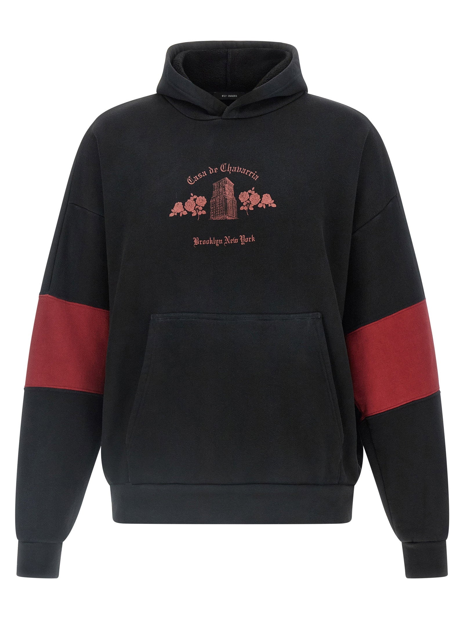 Willy Chavarria Floral-Embroidered Colour-Block Hoodie — Black