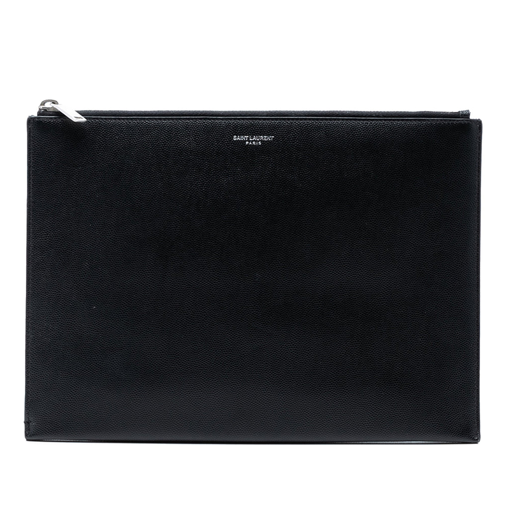 Grained Leather Zip Clutch
