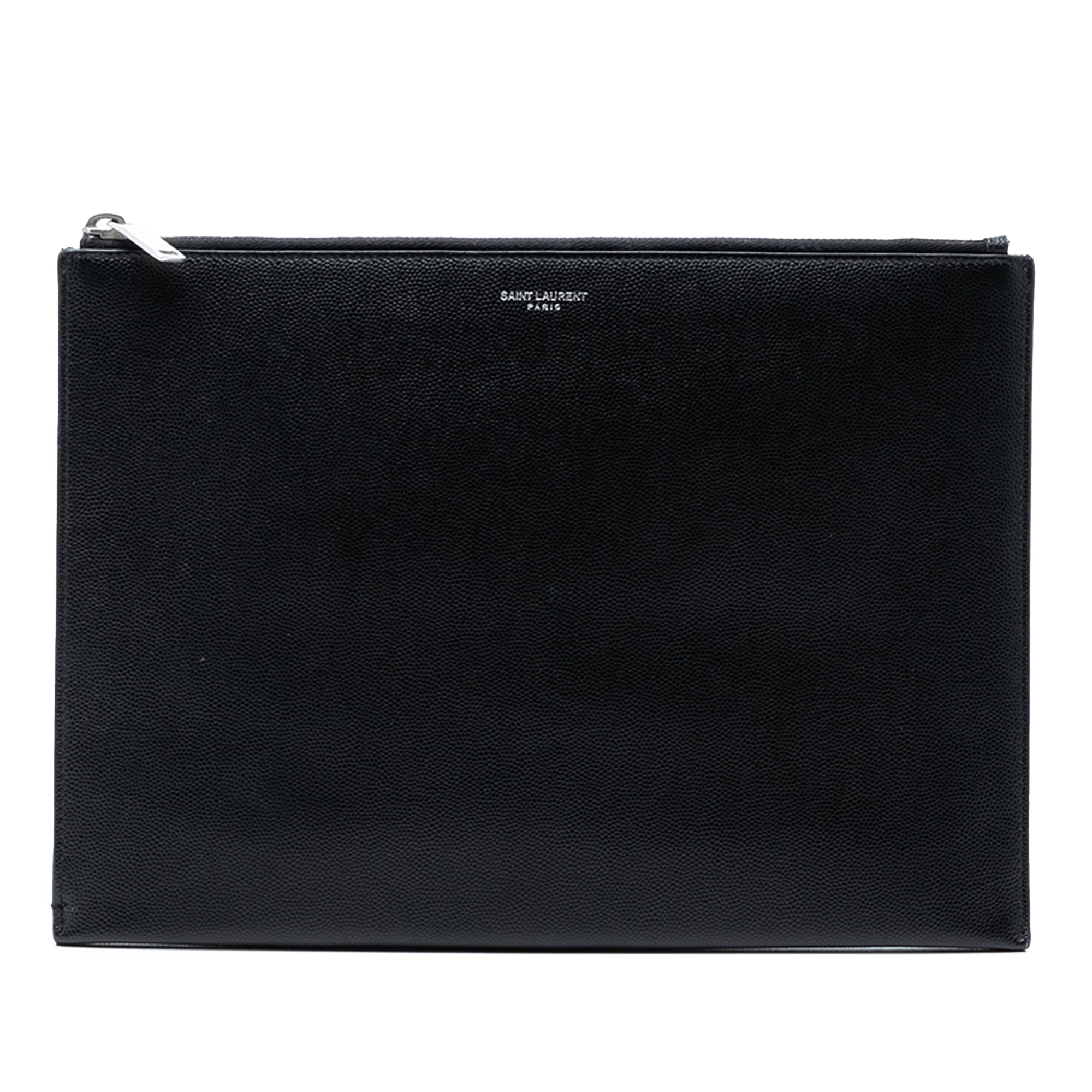 Grained Leather Zip Clutch