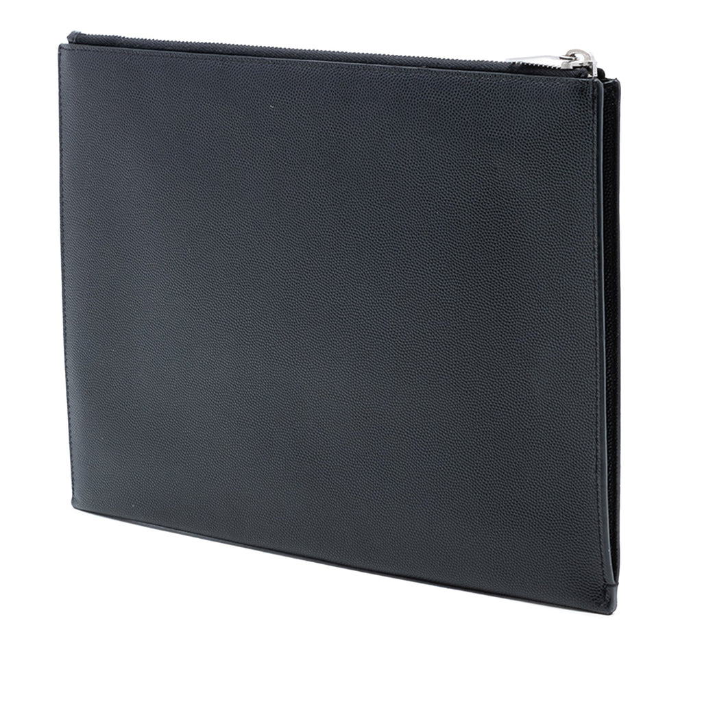 Grained Leather Zip Clutch