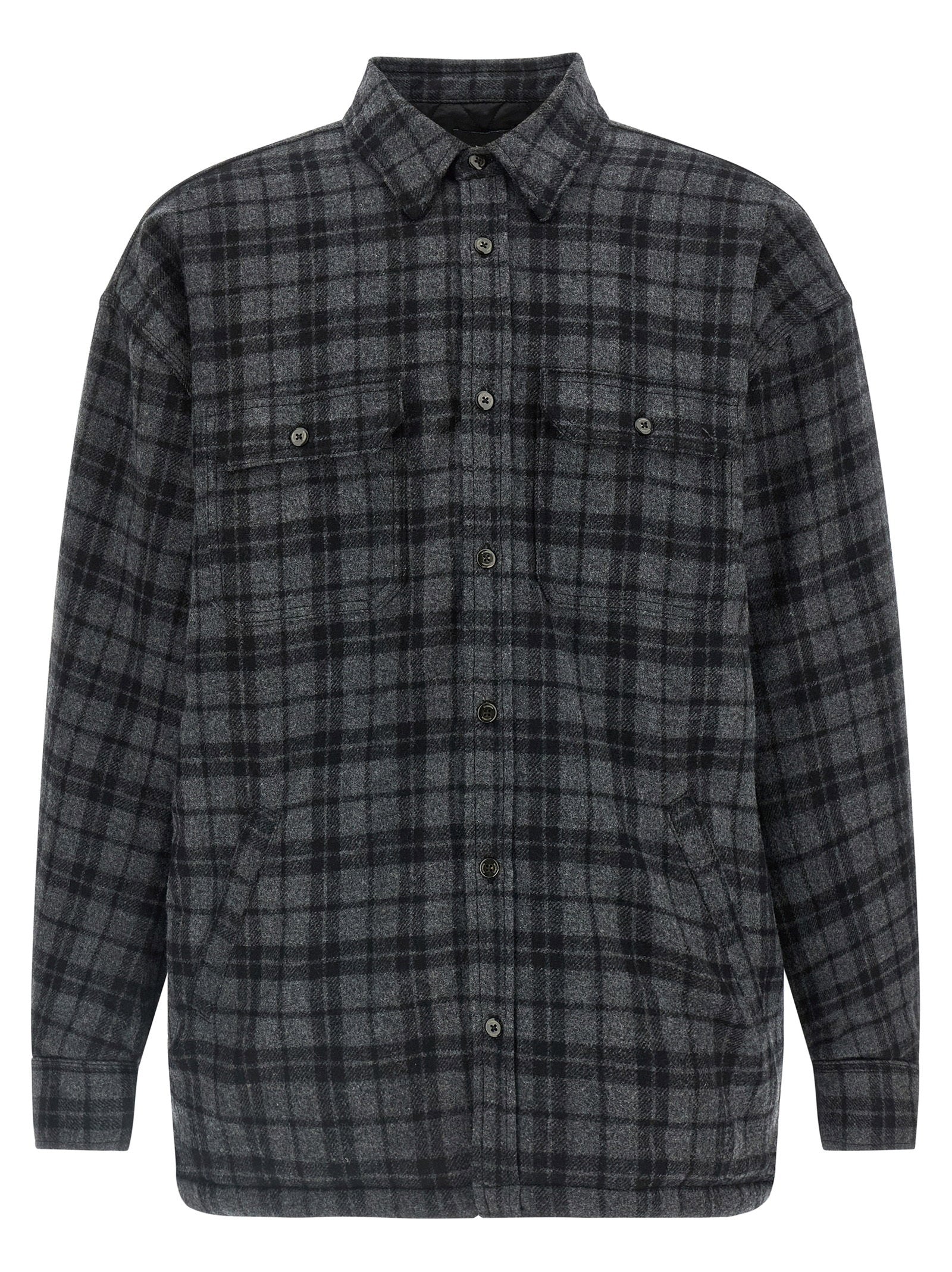 Willy Chavarria Check Patterned Wool Overshirt — Charcoal