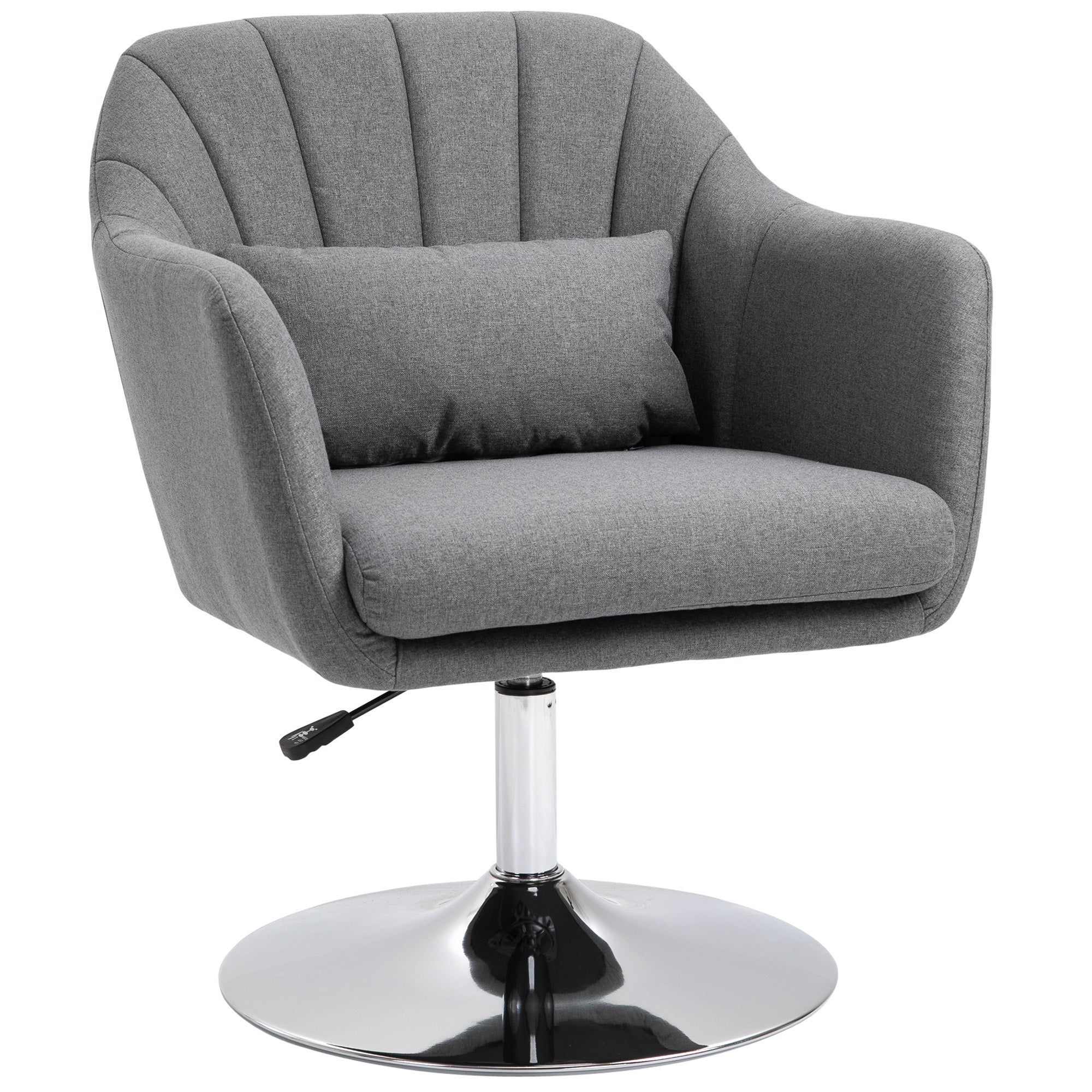 Swivel Linen Accent Chair with Adjustable Height & Back Pillow for Bedroom Office, Dark Grey