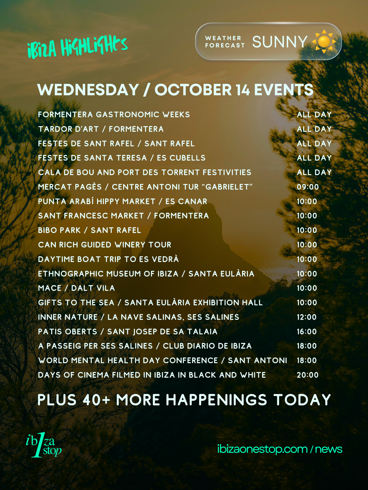 Wednesday, October 14, 2026 Ibiza & Formentera Events: Punta Arabí Hippy Market, Namaste Closing Party, Art, Boat Trips & More