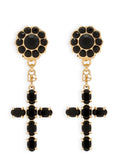 Dolce & Gabbana Black Stone Cross Pendant Earrings — Black