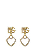 Dolce & Gabbana DG Logo Heart-Pendant Crystal Earrings — Gold