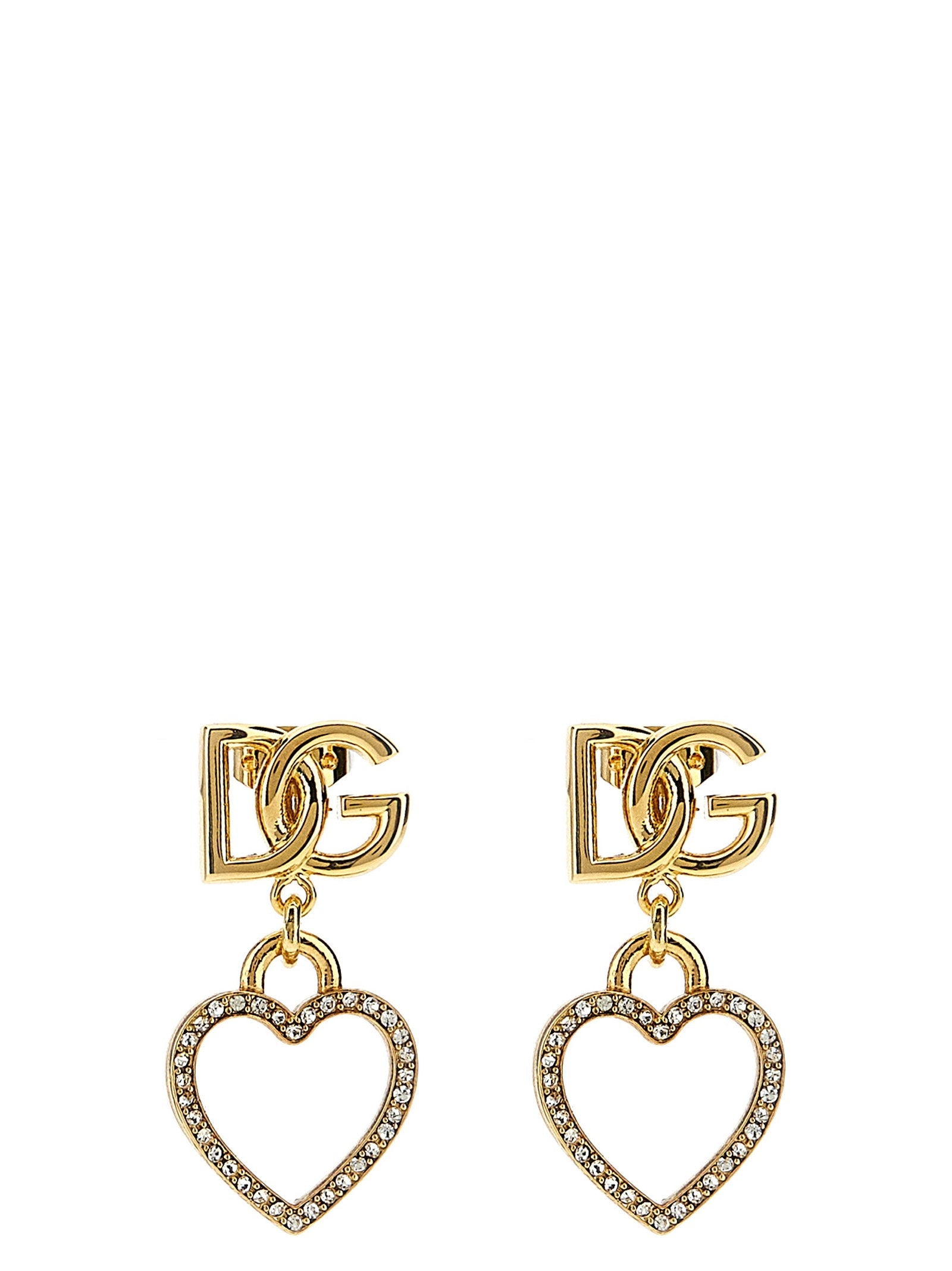 Dolce & Gabbana DG Logo Heart-Pendant Crystal Earrings — Gold
