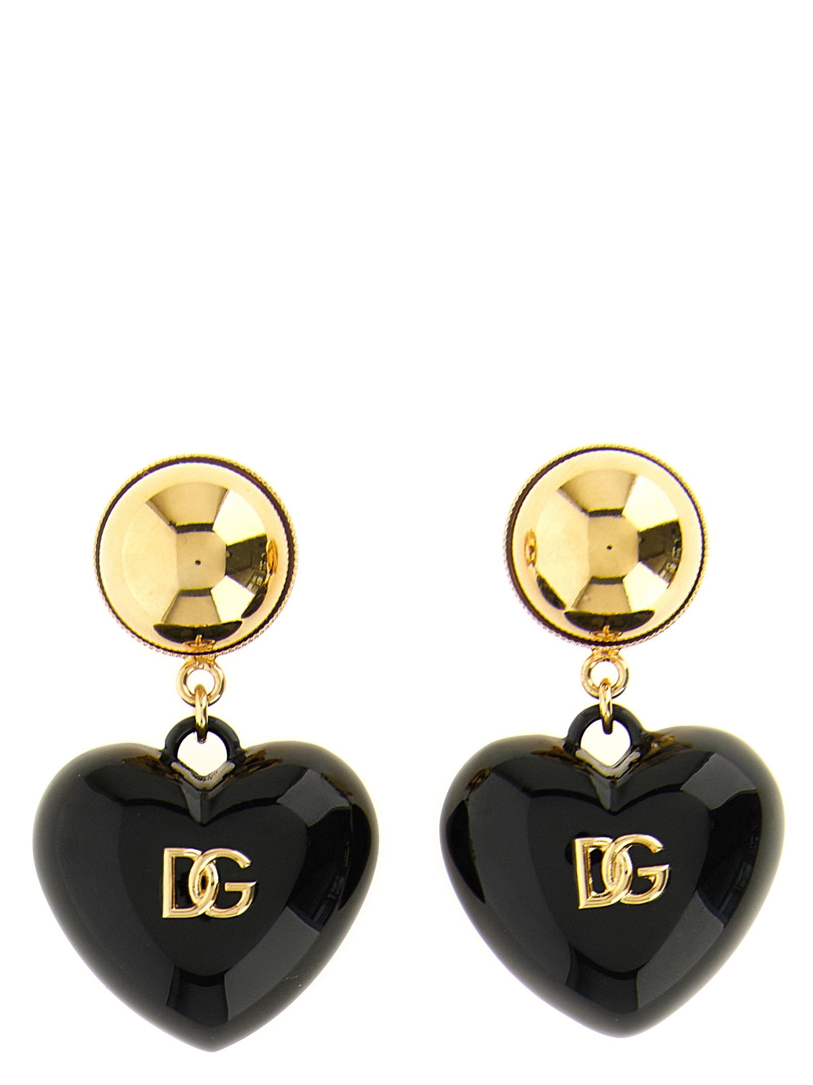 Dolce & Gabbana DG Logo Heart Pendant Earrings — Black