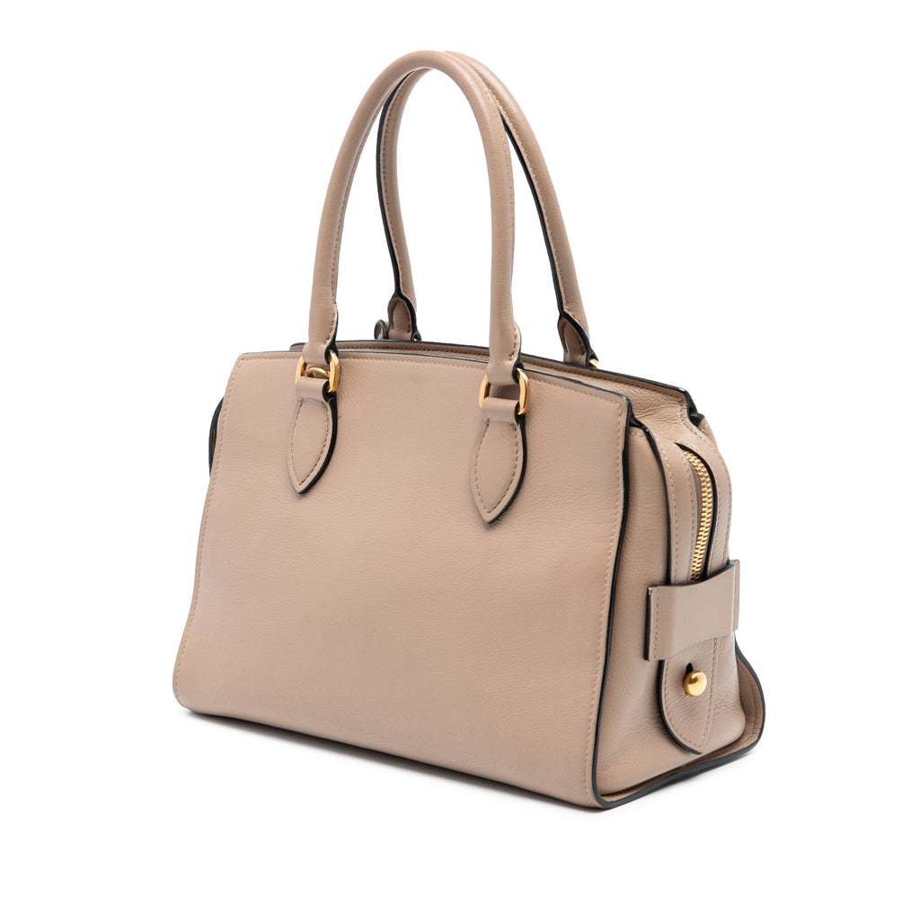Small City Calf Trimmed Saffiano Top Handle Bag