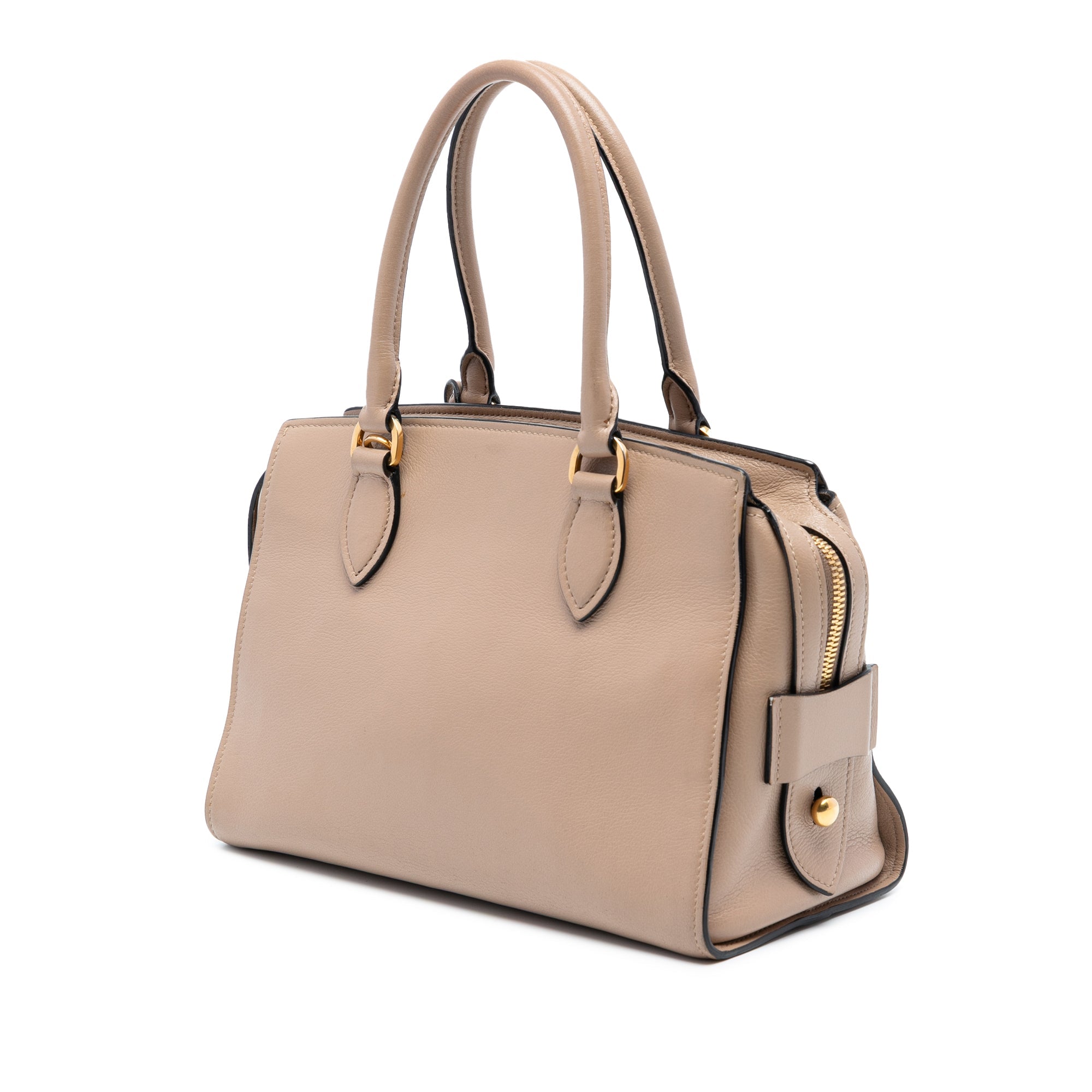 Small City Calf Trimmed Saffiano Top Handle Bag