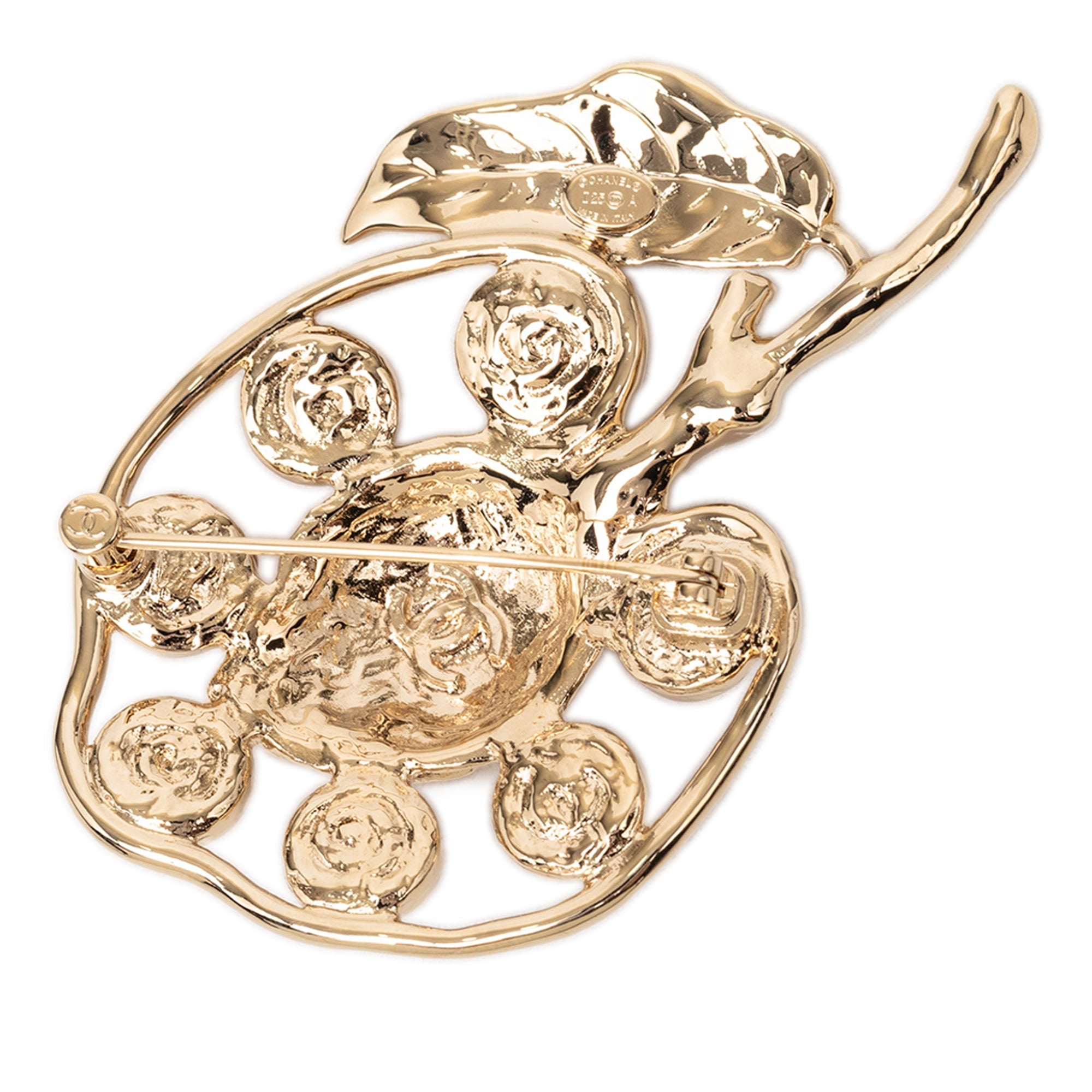Gold Plated CC Strass and Gripoix Fruit Pin Brooch