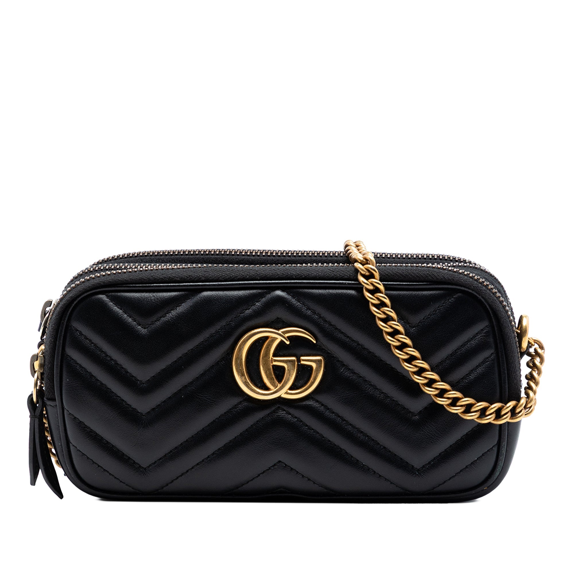 Mini GG Marmont Matelasse Leather Triple Zip Crossbody
