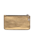 Metallic Leather Skull Charm Zip Card Holder