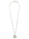 Dolce & Gabbana DG Logo Crystal-Studded Necklace — Silver