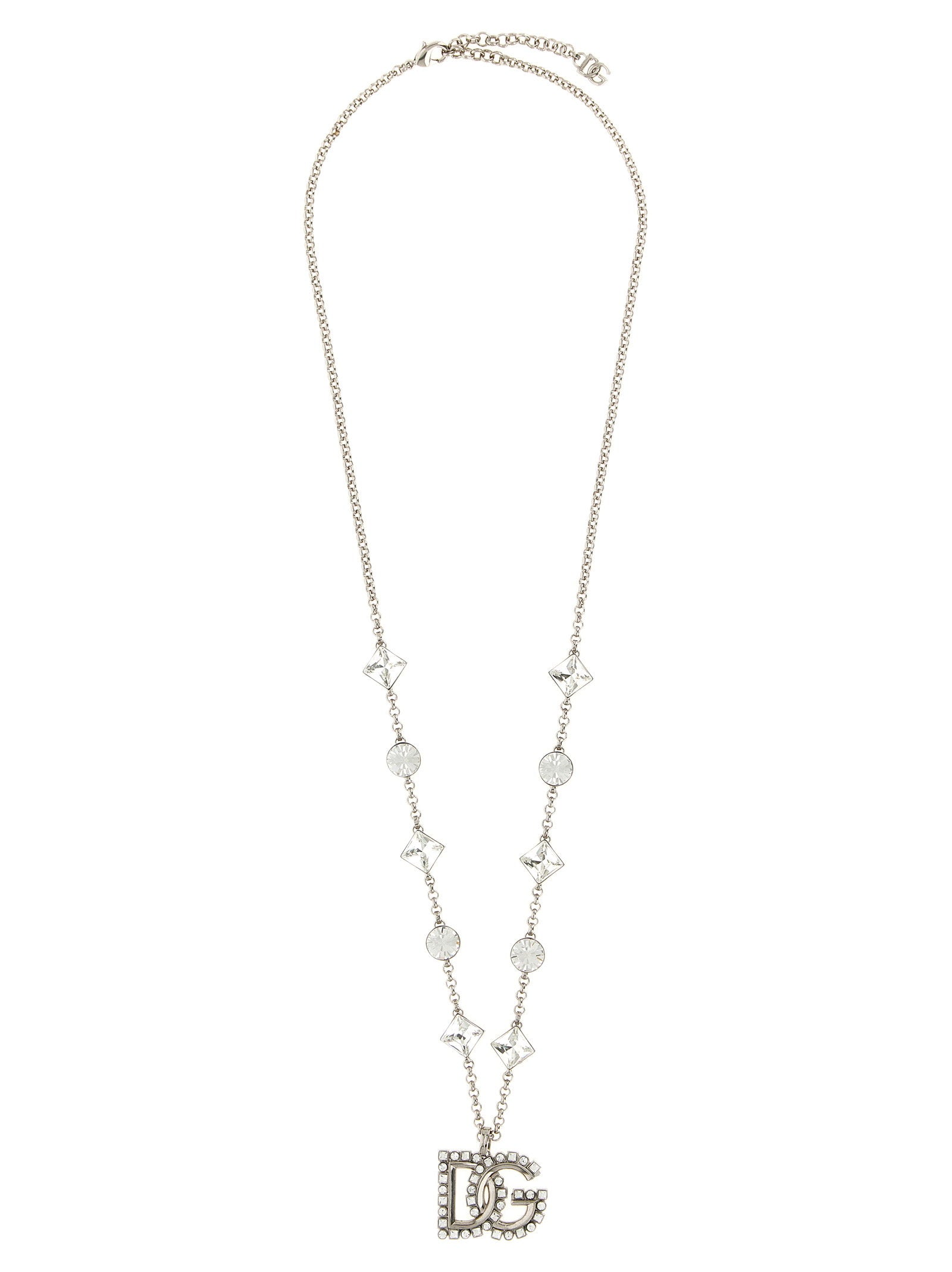 Dolce & Gabbana DG Logo Crystal-Studded Necklace — Silver