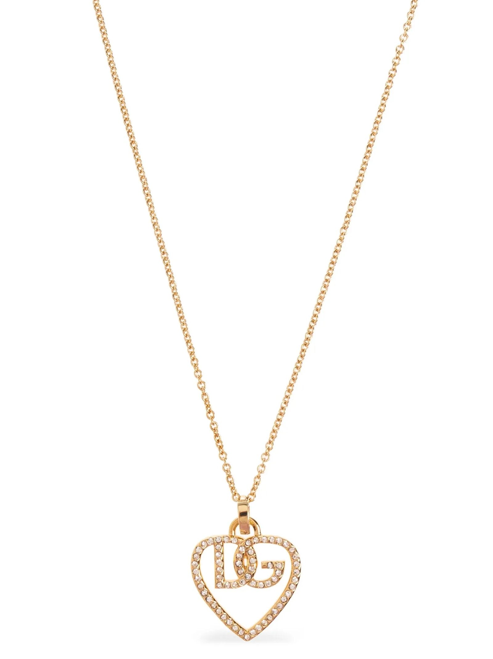 Dolce & Gabbana Rhinestone Logo Heart Pendant Necklace — Gold