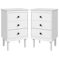 Bedside Table with 3 Drawers, Set of 2, Modern Sofa Side Table for Living Room, White