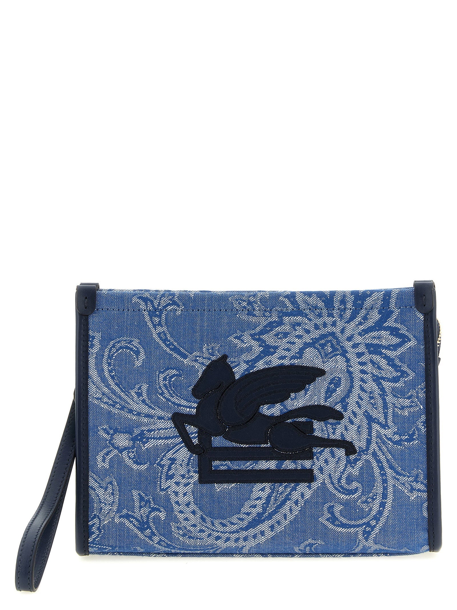 Etro Paisley Jacquard Logo-Embroidered Clutch — Blue
