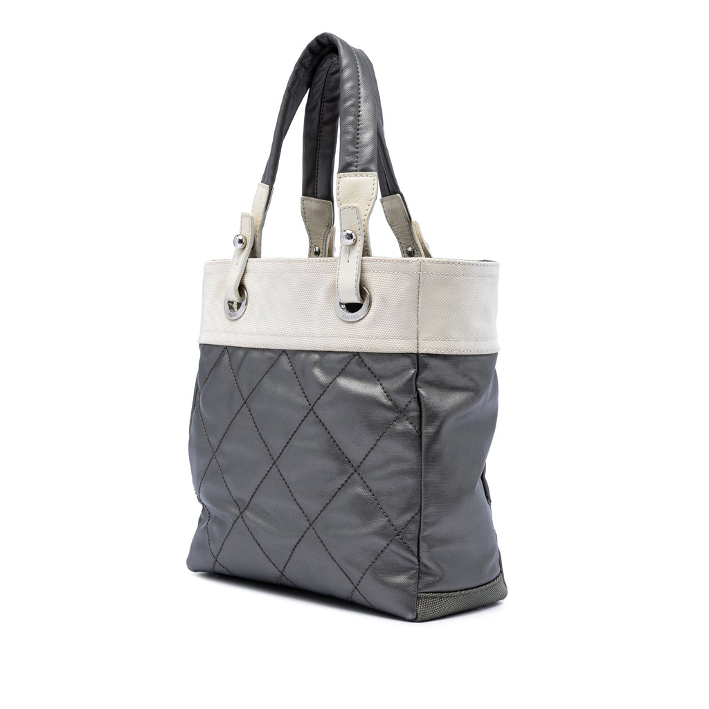 Small Bicolor Quilted Coated Canvas Paris Biarritz Tote