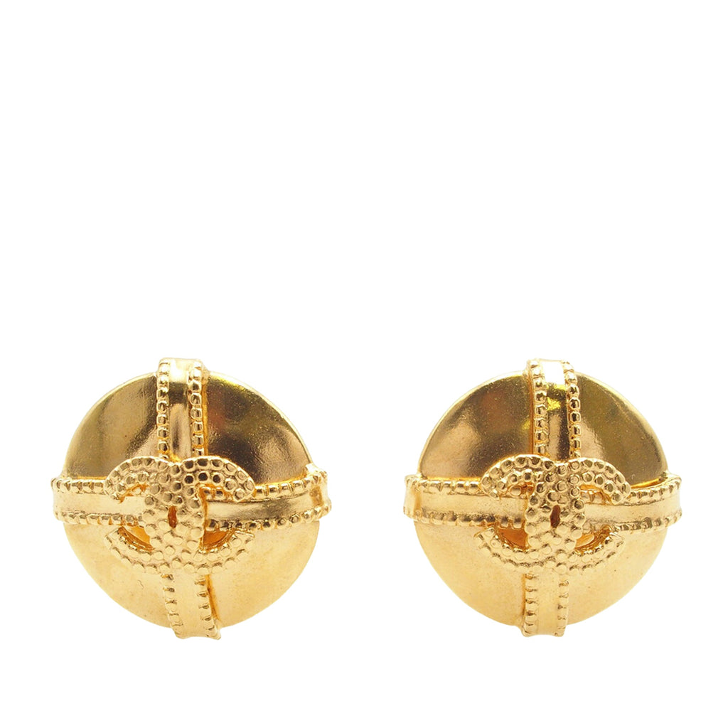 CC Gold Plated Round Clip On Earrings