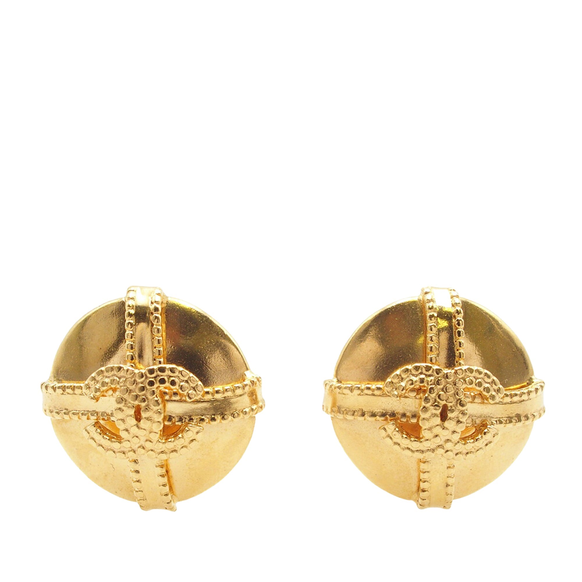 CC Gold Plated Round Clip On Earrings