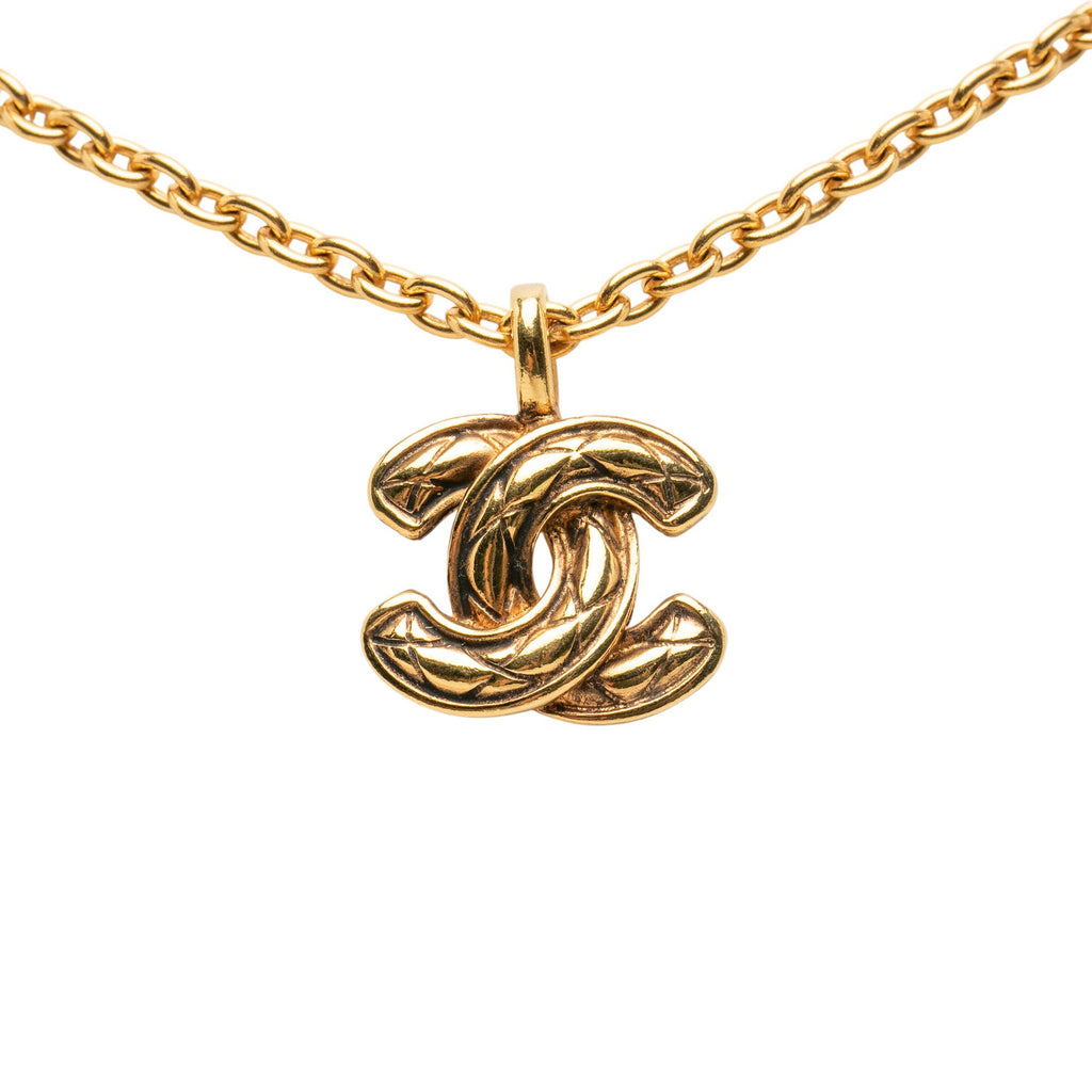 Gold Plated Quilted CC Pendant Necklace