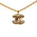 Gold Plated Quilted CC Pendant Necklace