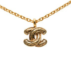 Gold Plated Quilted CC Pendant Necklace
