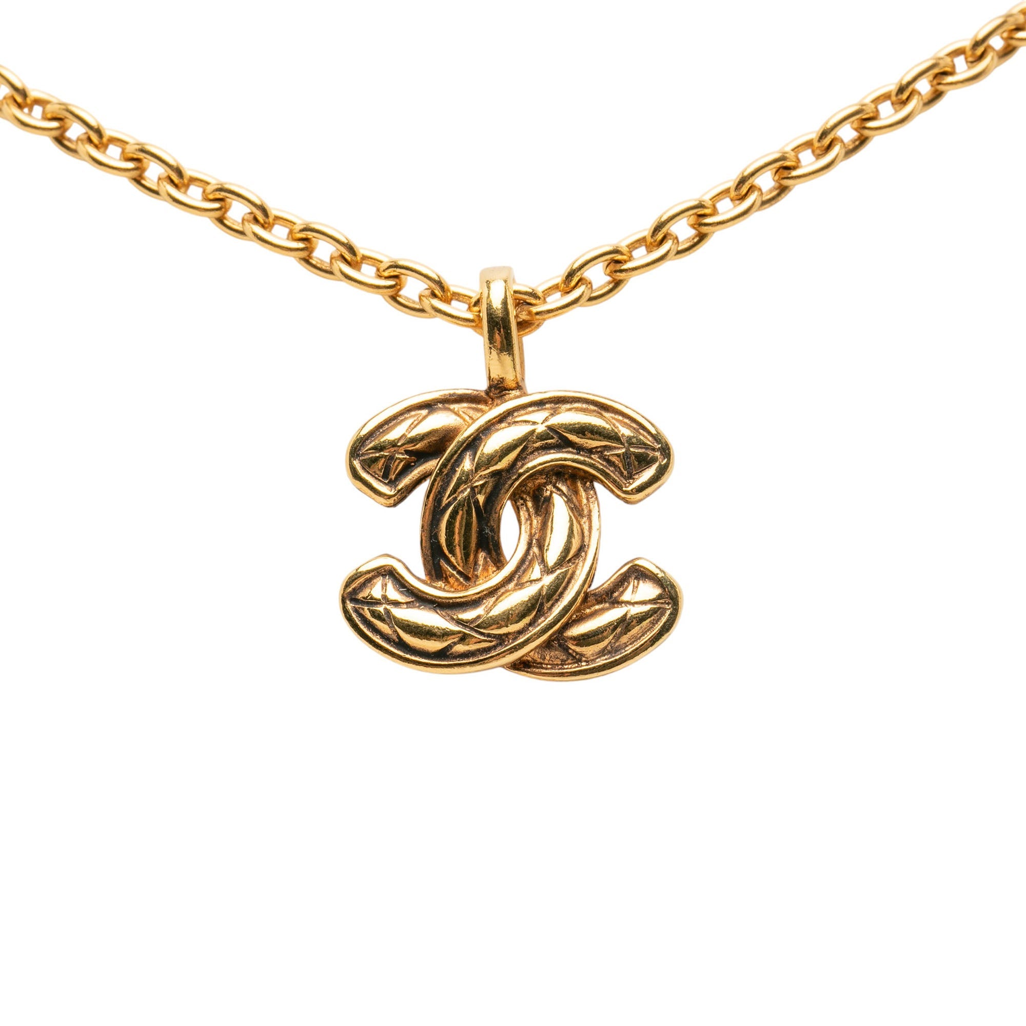 Gold Plated Quilted CC Pendant Necklace