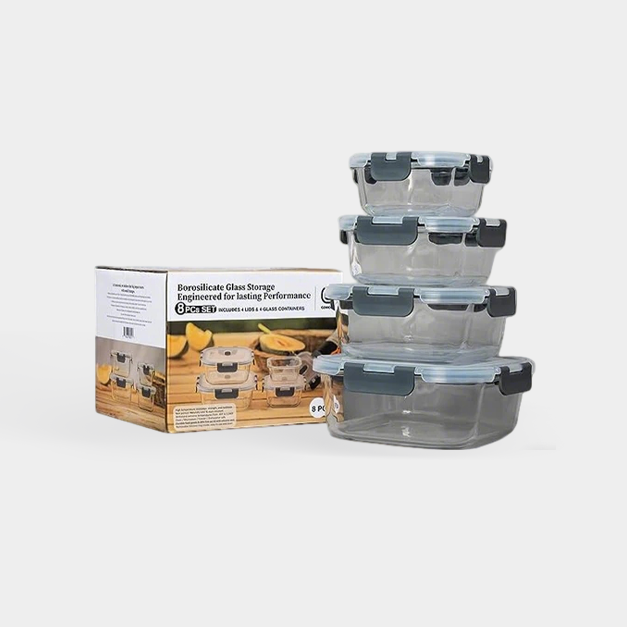 GENICOOK Square Glass Containers - Set of 4