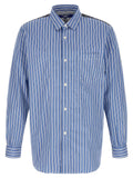 Junya Watanabe Striped Patchwork Cotton Poplin Shirt — Blue