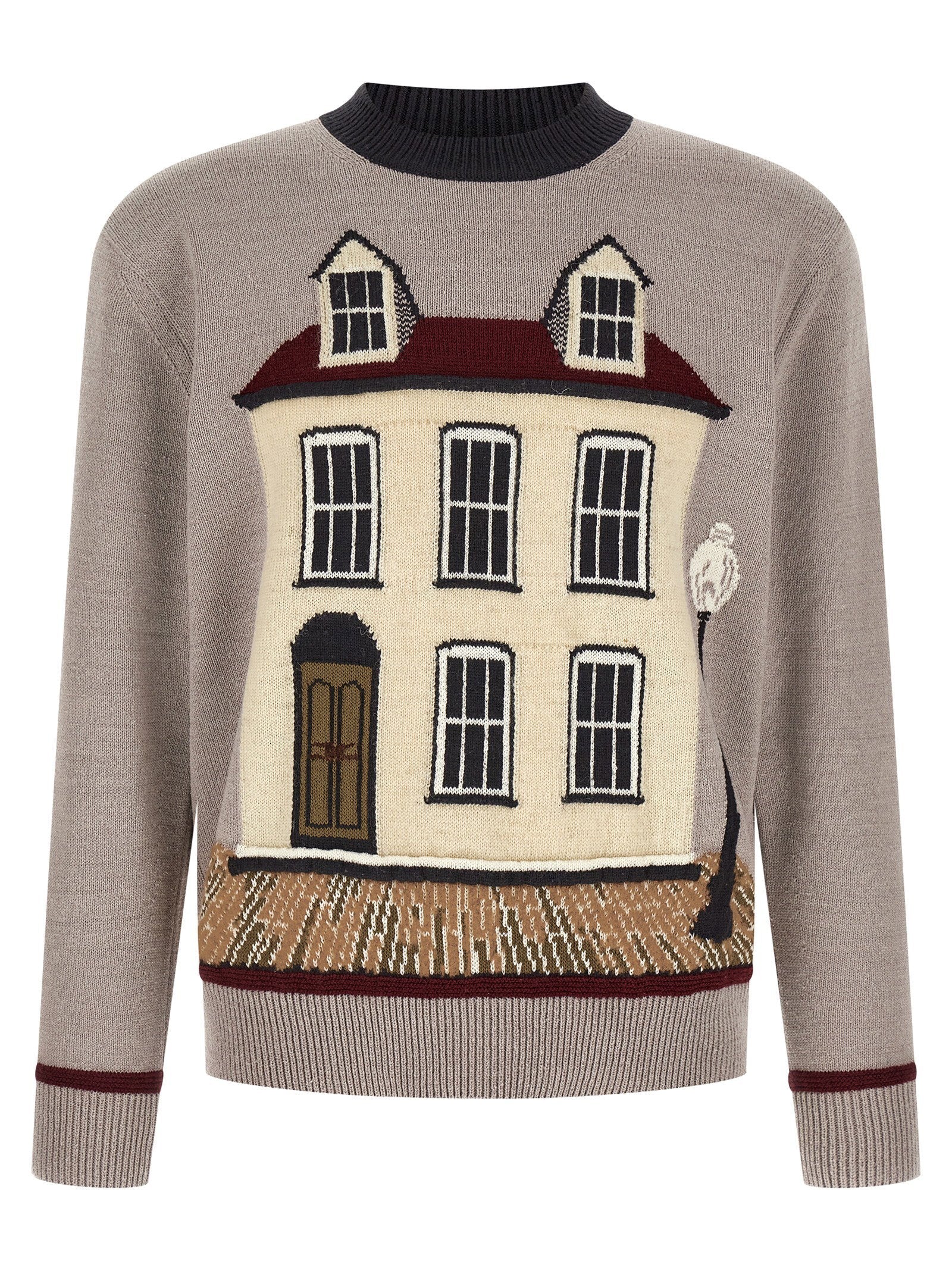 Junya Watanabe Jacquard House-Motif Sweater — Beige
