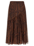 Etro Paisley-Print Silk Skirt — Brown