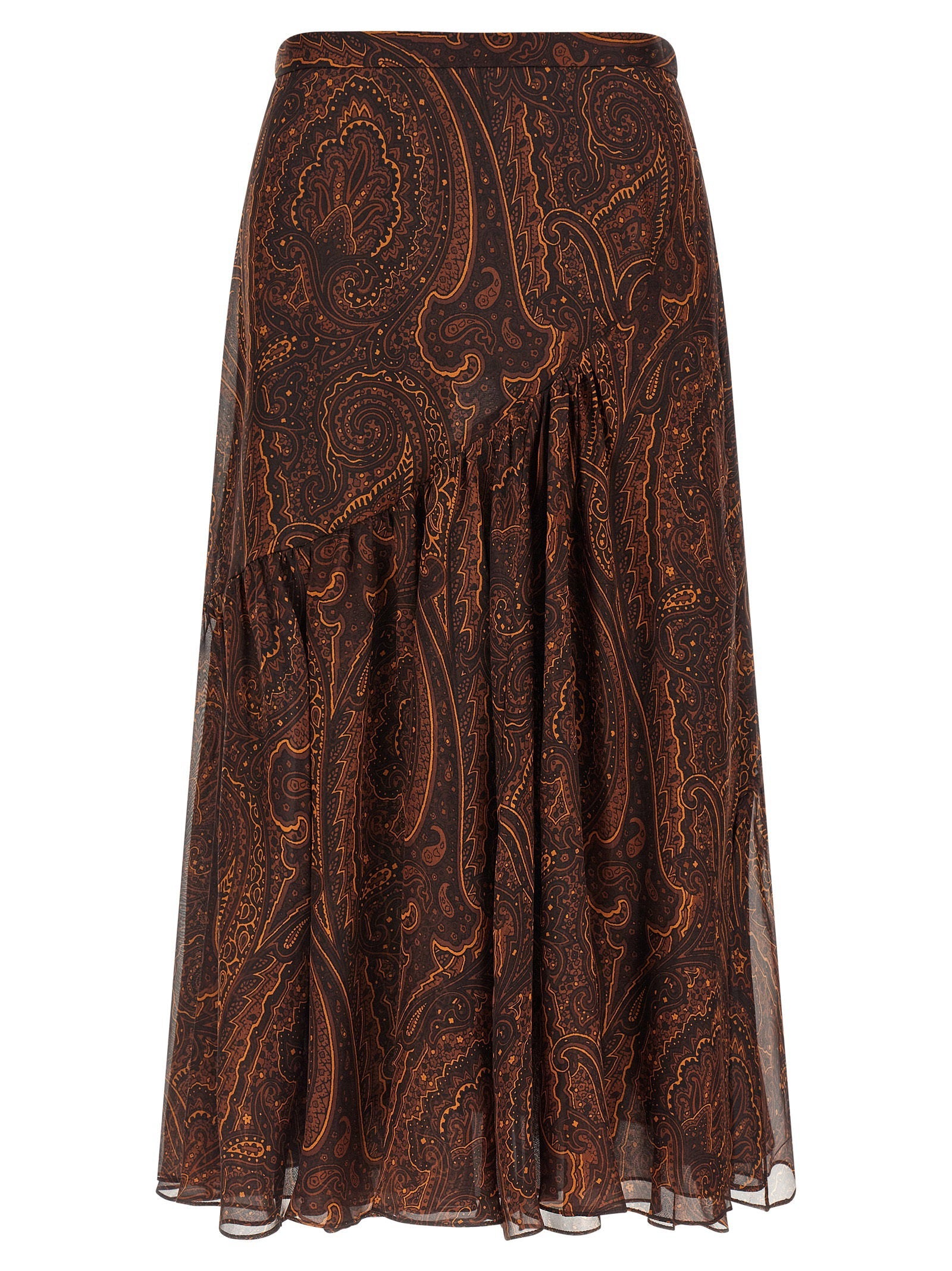 Etro Paisley-Print Silk Skirt — Brown