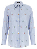 Etro Floral-Embroidered Striped Cotton Shirt — Blue