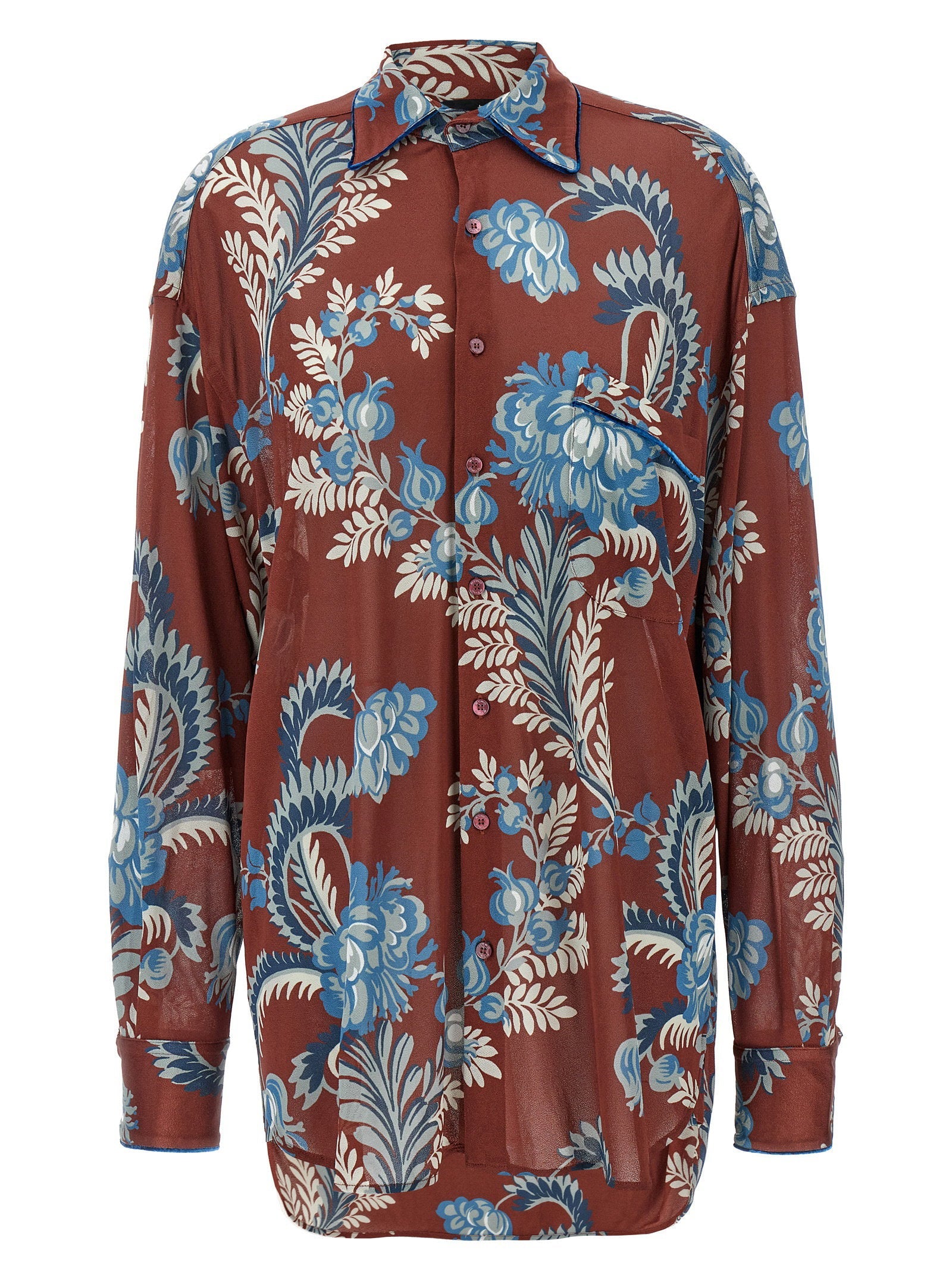 Etro Floral Foliage Print Shirt — Burgundy