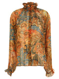 Etro Paisley Silk Chiffon Blouse — Orange