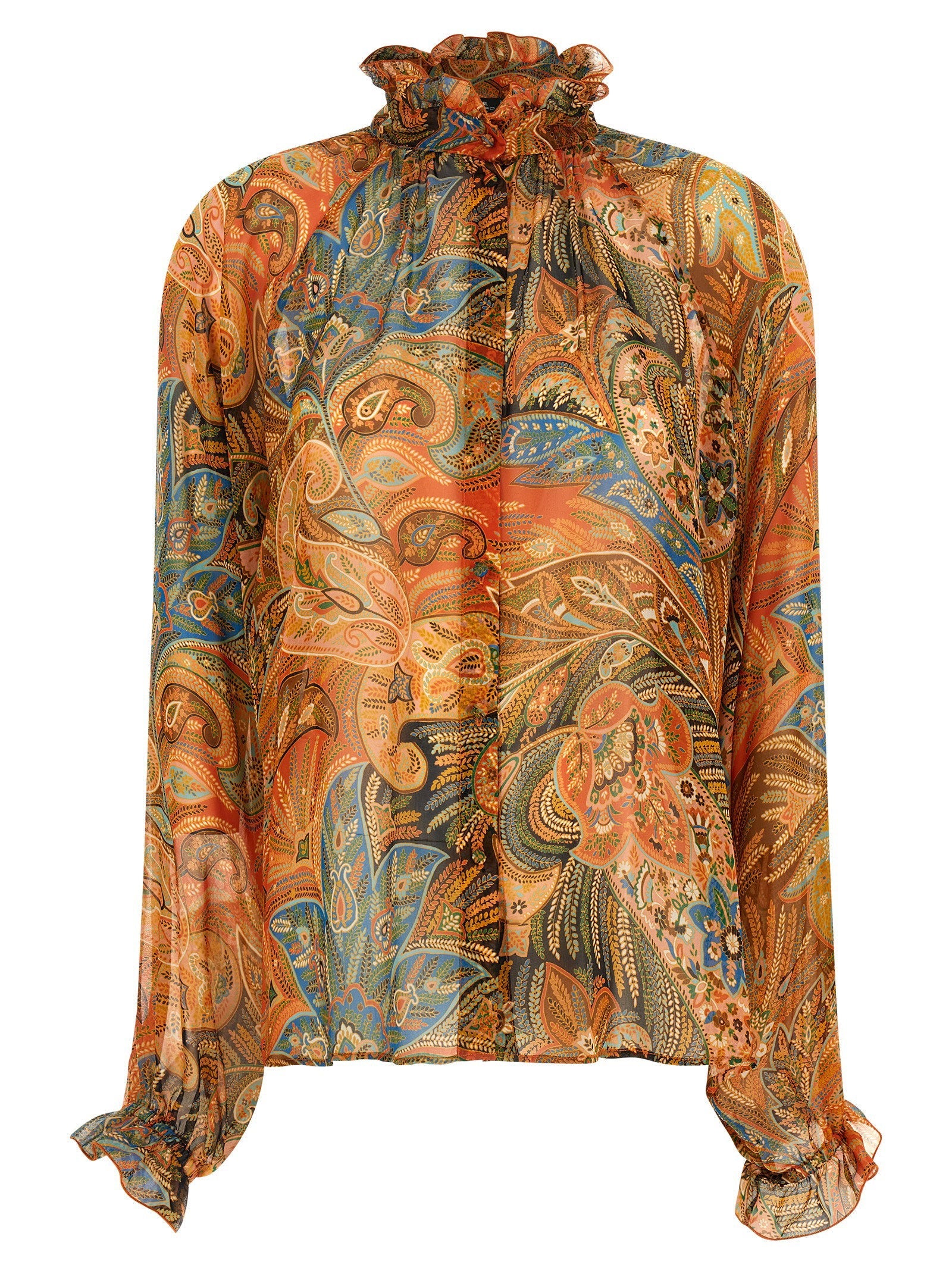 Etro Paisley Silk Chiffon Blouse — Orange