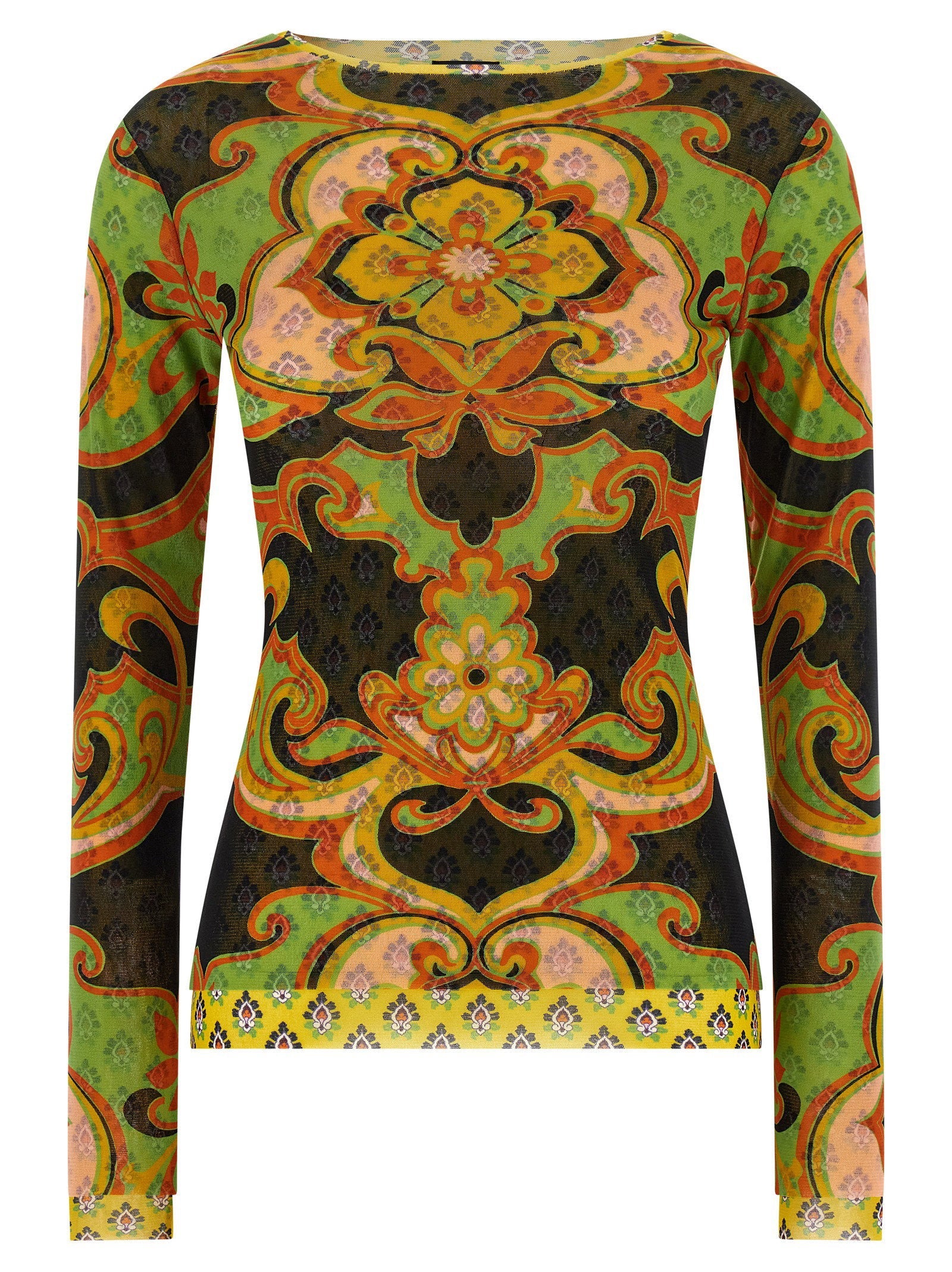 Etro Ornamental Baroque Mesh Blouse — Green