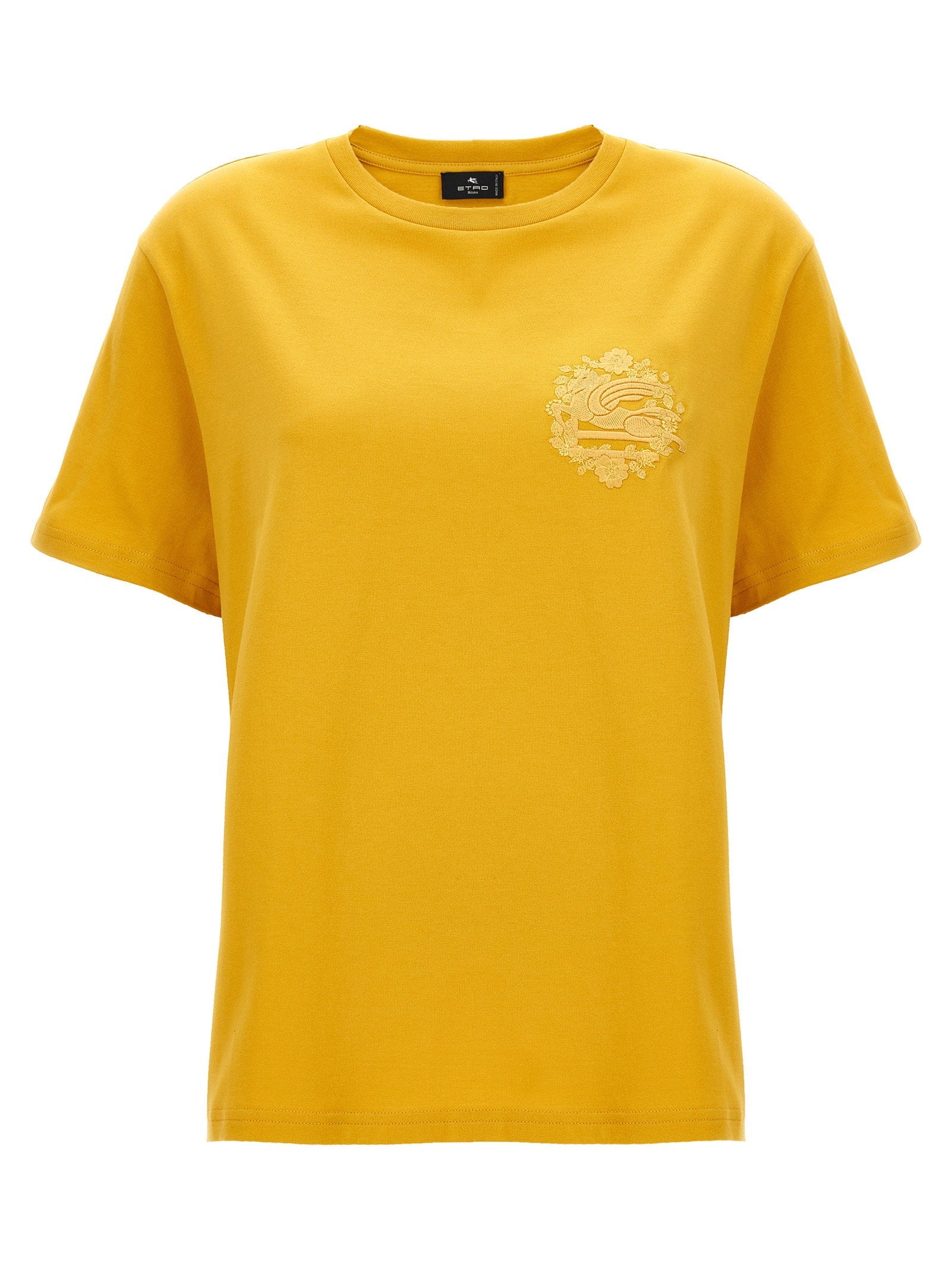 Etro Logo-Embroidered Cotton T-Shirt — Yellow
