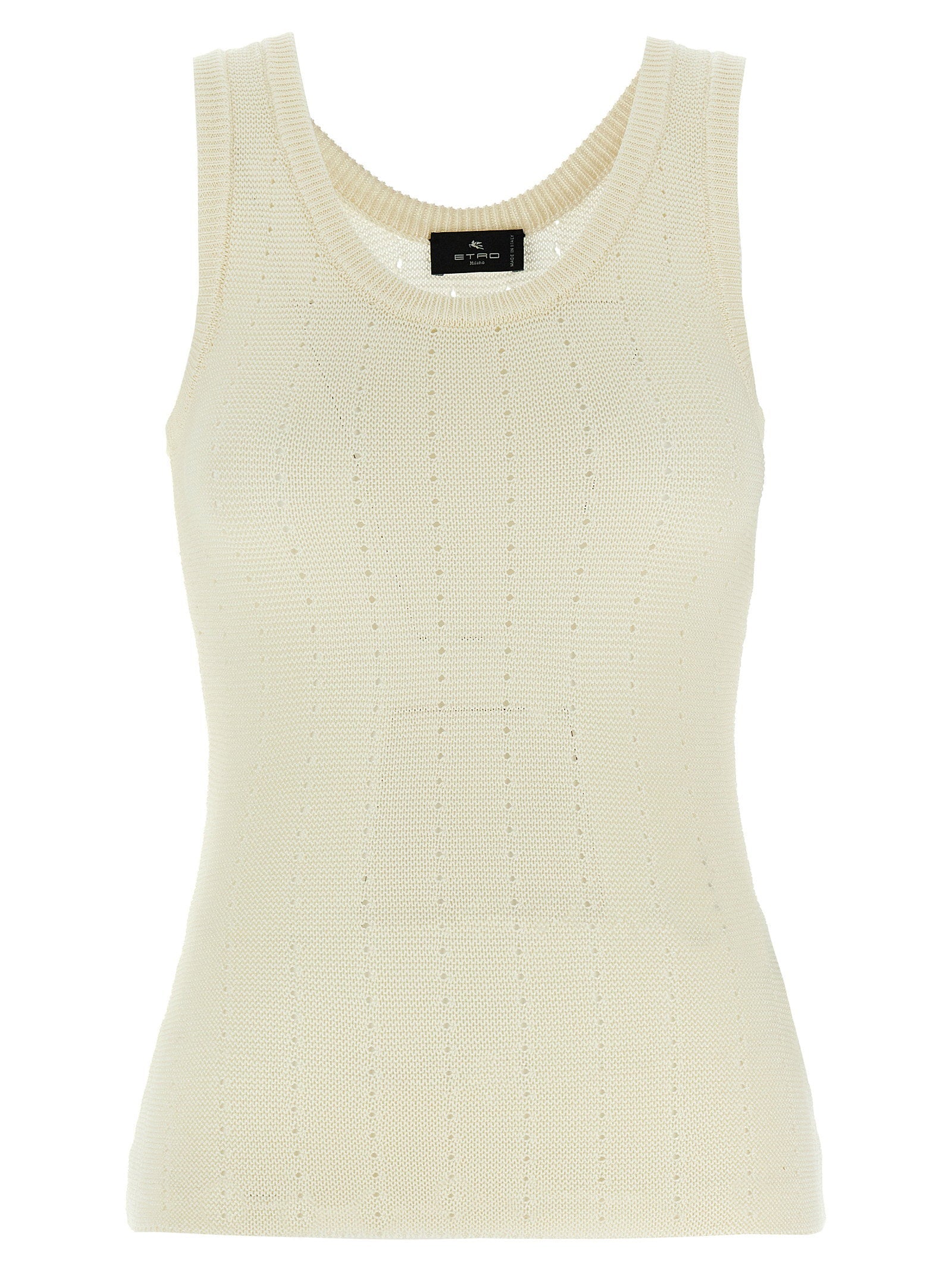 Etro Silk-Blend Punched Knit Tank Top — Cream