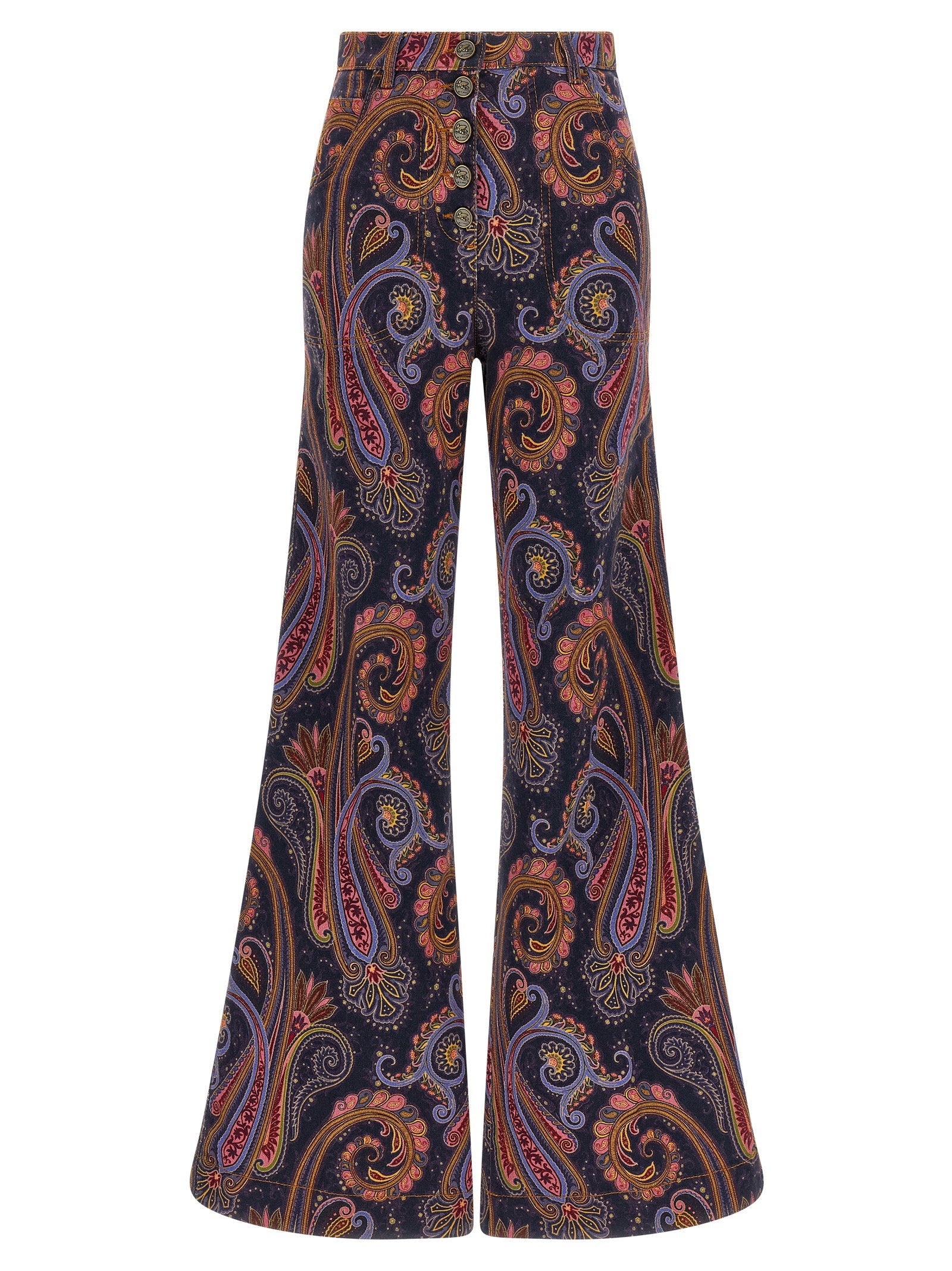 Etro Paisley-Print Flared Jeans — Navy