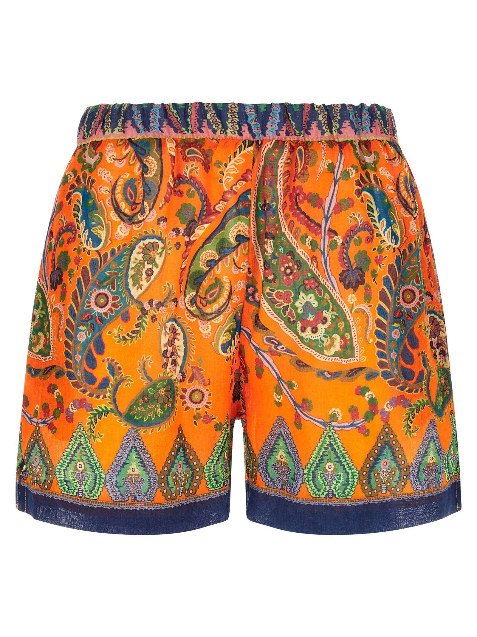 Etro Floral Paisley-Print Ramie Shorts — Orange