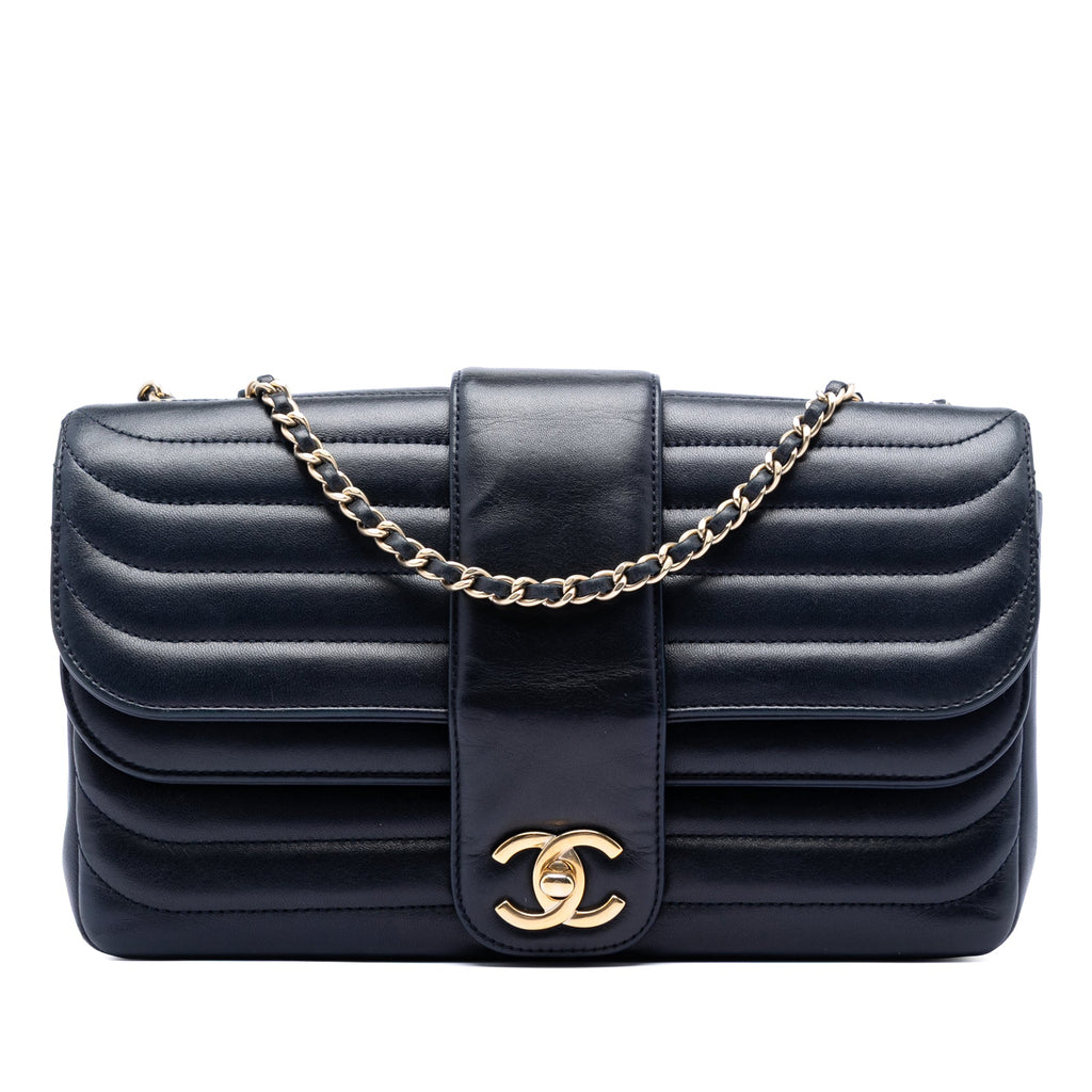 CC Horizontal Quilted Lambskin Double Flap
