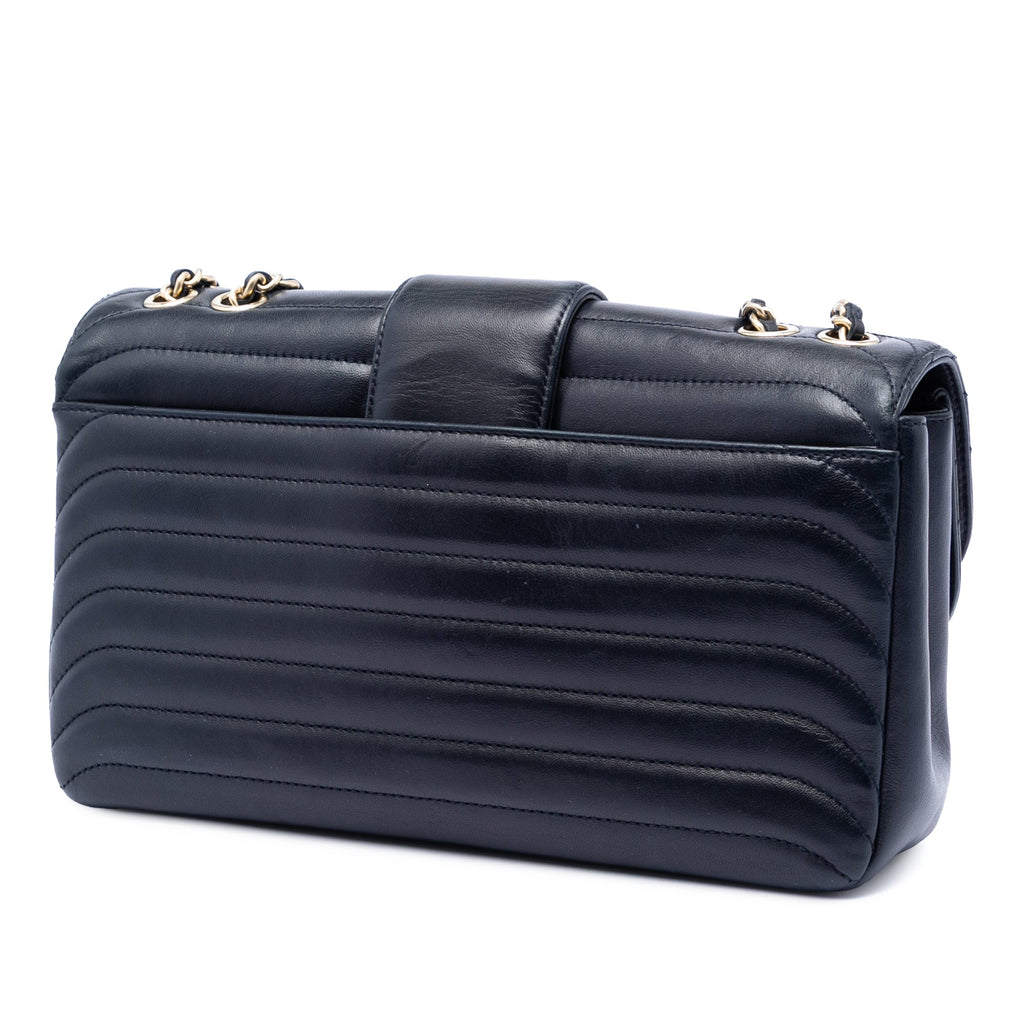CC Horizontal Quilted Lambskin Double Flap