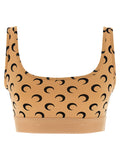 Marine Serre Moon-Printed Jersey Crop Top — Tan